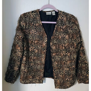 Chico's Silk Animal Print Patchwork Open Front Shabby Chic Jacket Sz 0 or S